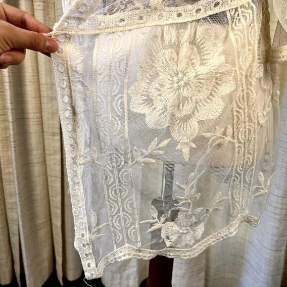Entro White Sheer Boho Embroidered Lace Kimono Jacket Blouse M Cottagecore - Picture 15 of 15